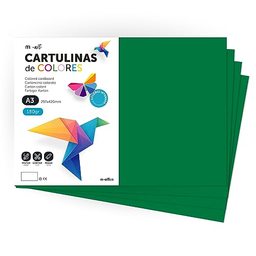 Cartulina de Colores, Cartulina A3, Folios Colores 180gr, Bloc cartulina colores intensos, Ideal para Manualidades, Imprimir tus Documentos y Diseños Creativos · m-office (50 Hojas, Verde Oscuro) von m-office