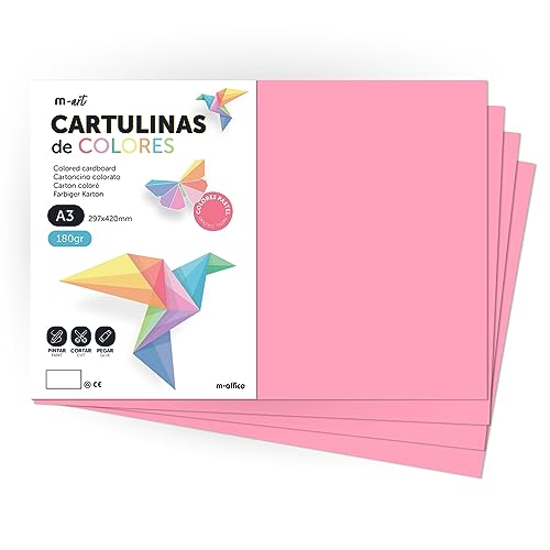 Cartulina de Colores, Cartulina A3, Folios Colores 180gr, Bloc cartulina colores pastel, Ideal para Manualidades, Imprimir tus Documentos y Diseños Creativos · m-office (100 Hojas, Rosa) von m-office