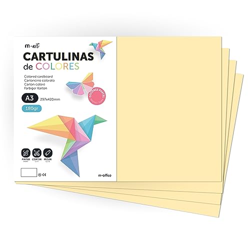 Cartulina de Colores, Cartulina A3, Folios Colores 180gr, Bloc cartulina colores pastel, Ideal para Manualidades, Imprimir tus Documentos y Diseños Creativos · m-office (50 Hojas, Crema) von m-office