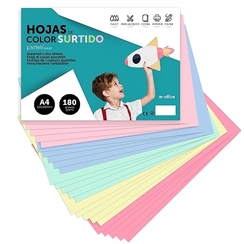 Farbkarton, Karton, A4, verschiedene Pastellfarben, 180 g, zum Basteln, Drucken von Dokumenten und kreativen Designs, Farbfolien A4 · m-office (x500 Pastellsortiment) von m-office