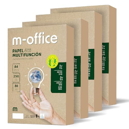 Papier aus Recyclingmaterial DIN A4, Packung mit A4-Papier 80 g/m², Papier für Kopierer und Drucker, Packung mit 250 Blättern A4 100% Recyclingpapier · m-office (4 Packungen) von m-office