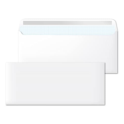 Papierumschläge, amerikanischer weißer Umschlag, ohne Fenster, Maße 220 x 110 mm, weiße Umschläge für Briefe und Dokumente, Briefumschläge 90 g/m² mit Haftverschluss · m-office (100 Stück) von m-office