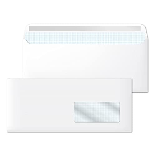 Papierumschläge, amerikanischer weißer Umschlag mit Fenster, Maße 225 x 115 mm, weiße Papierumschläge für Briefe und Dokumente, Umschläge 90 g/m² mit Haftklebung · m-office (500 Stück) von m-office