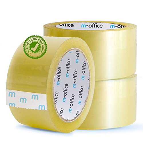 m-office Transparentes Klebeband, selbstklebend, für Verpackungen von Kartons, Versand, Umzüge und Basteln, sicheres und robustes transparentes Papier (48 mm x 66 m, x3) von m-office