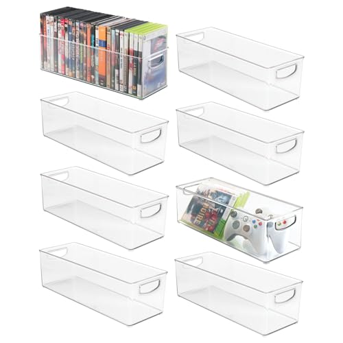mDesign 8er-Set stapelbare DVD-Aufbewahrungsbox mit Griff – Aufbewahrungssystem mit Griff für DVDs, CDs und Videospiele – Aufbewahrungsbox Kunststoff – durchsichtig von mDesign