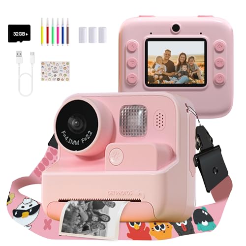 Kinderkamera Sofortbildkamera, Kamera für Kinder digitalkamera instant Camera 1080P 2,0 Zoll Bildschirm, sofortdruck mit Druckpapier & 32G TF Karte, Geschenk 3-12 Jahre von mafiti