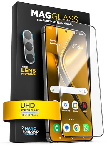 magglass Displayschutzfolie aus gehärtetem Glas für Samsung Galaxy S25 Plus (Applikator im Lieferumfang enthalten) [Fingerabdruck-kompatibel] mit Kameralinsenschutz, automatische Staubbeseitigung, von magglass