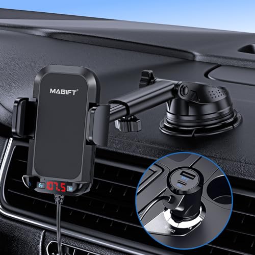 54W Bluetooth 5.3 FM Transmitter Autoadapter mit Telefonhalterung 3-in-1 HiFi Bass Sound, Freisprechen 36W PD & QC 3.0 18W Unterstützt TF/SD Karte 64G AUX USB Flash Drive für iPhone Android Smartphone von magift