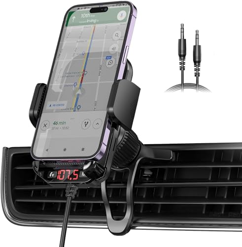 Bluetooth 5.3 FM Transmitter für Auto mit Telefonhalterung PD 30w & QC 3.0 Schnelles Autoladegerät Vent Mount Unterstützt TF SD Karte 64G 3.5mm AUX Eingang Unterstützt Drive PlayMusic von magift