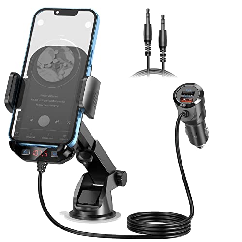 Magift Bluetooth 5.3 FM Transmitter Auto-Adapter Auto-Bluetooth-Transmitter mit Handy-Halter Dual-USB-Ports HiFi-Bass-Sound unterstützt TF/SD-Karte/3.5mm AUX-Eingang/unterstützt 64G Drive Play Music von magift