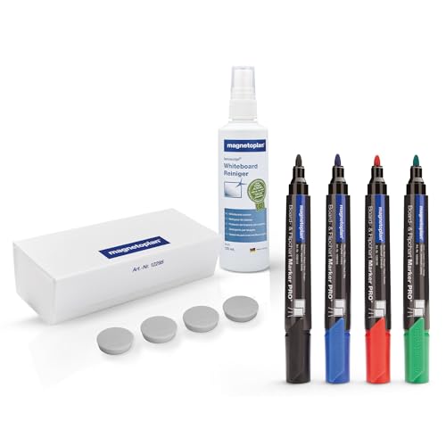 Magnetoplan Magnetic Whiteboard Accessory Kit Mini - 4 x Whiteboard Marker Pens, Whiteboard Cleaner Spray & 4 x Magnetic, Teacher Essentials, Home Office Accessories, School Supplies von magnetoplan