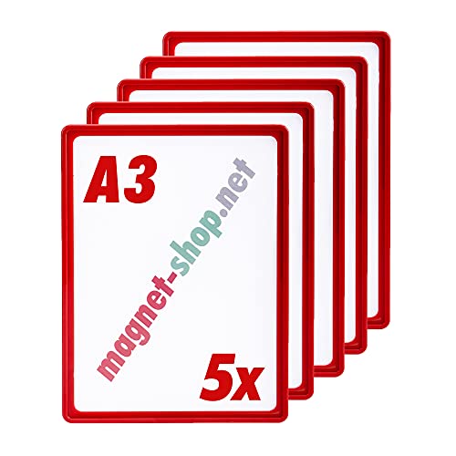 magnets4you - 5er Pack Plakatrahmen | DIN A3 | Farbe: Rot | perfekt für Präsentation von Werbung/Informationen im Verkaufsbereich oder auf Messen von magnets4you
