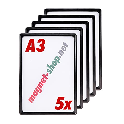 magnets4you - 5er Pack Plakatrahmen | DIN A3 | Farbe: Schwarz | perfekt für Präsentation von Werbung/Informationen im Verkaufsbereich oder auf Messen von magnets4you