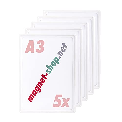 magnets4you - 5er Pack Plakatrahmen | DIN A3 | Farbe: Weiß | perfekt für Präsentation von Werbung/Informationen im Verkaufsbereich oder auf Messen von magnets4you