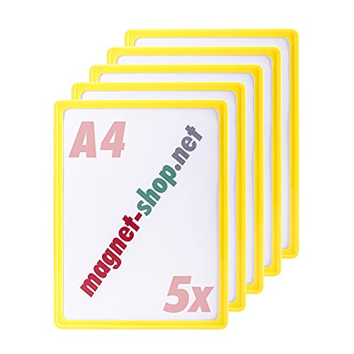 magnets4you - 5er Pack Plakatrahmen | DIN A4 | Farbe: Gelb | perfekt für Präsentation von Werbung/Informationen im Verkaufsbereich oder auf Messen von magnets4you