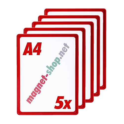 magnets4you - 5er Pack Plakatrahmen | DIN A4 | Farbe: Rot | perfekt für Präsentation von Werbung/Informationen im Verkaufsbereich oder auf Messen von magnets4you
