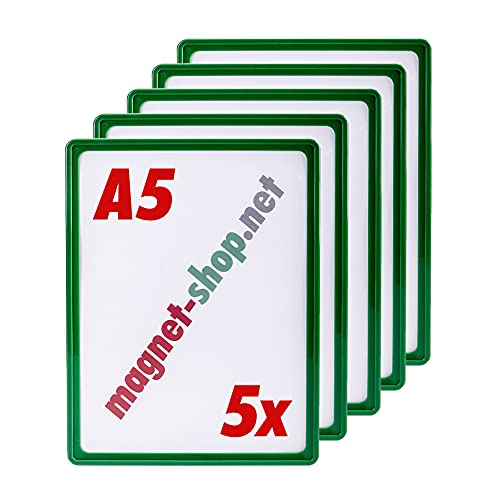 magnets4you - 5er Pack Plakatrahmen | DIN A5 | Farbe: Grün | perfekt für Präsentation von Werbung/Informationen im Verkaufsbereich oder auf Messen von magnets4you