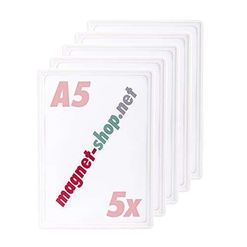 magnets4you - 5er Pack Plakatrahmen | DIN A5 | Farbe: Weiß | perfekt für Präsentation von Werbung/Informationen im Verkaufsbereich oder auf Messen von magnets4you