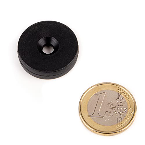 magnets4you - Starker Neodym Magnet mit Kunststoffmantel & Senkloch | Ø 25x4,5x6,4mm, Innendurchmesser Ø 4,5mm | schwarz | Magnet zum Verschrauben | wasserfest, nicht rostend von magnets4you