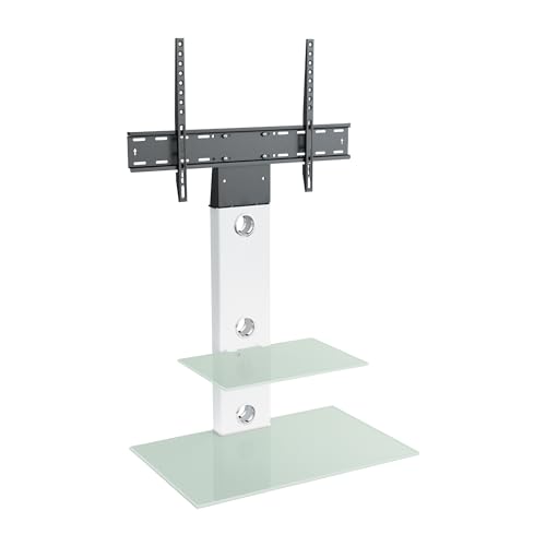 MAHARA Universeller TV-Ständer für 81,3 bis 65 Zoll (81,3 bis 65 Zoll) große Fernseher, freistehend, aquamarinweiß, hoher Bodenständer mit Glasablagen und Kabelmanagement, höhenverstellbar und von mahara