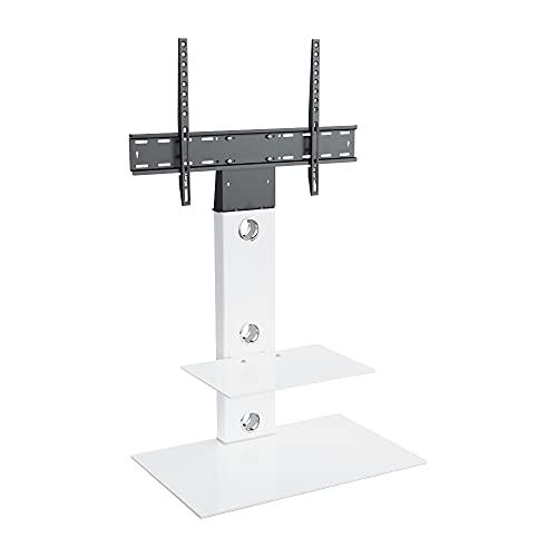 TV Furniture Direct TV-Ständer mit freitragender Halterung mit rechteckigem Glas für LCD und gebogene und flache LEDs, 32 "37" 39 "42" 45 "47" 49 "50" 55 "60" 65" und Fernseher 70cm Platz Regale Weiß von mahara