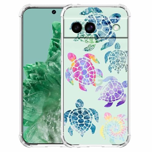 Schutzhülle für Google Pixel 8a, Motiv: Meeresschildkröten, Ozean-Tier-Collage-Muster, transparent, weiches TPU von malegaon