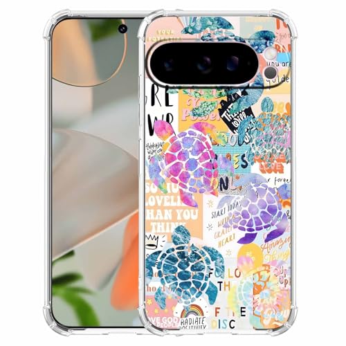 Schutzhülle für Google Pixel 9 Pro XL mit Meeresschildkröten-Collage-Muster, transparent, weiches TPU von malegaon