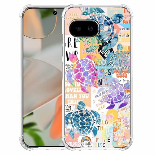 Schutzhülle für Google Pixel 9a, Motiv: Meeresschildkröten, Ozean-Tier-Collage-Muster, transparent, weiches TPU von malegaon