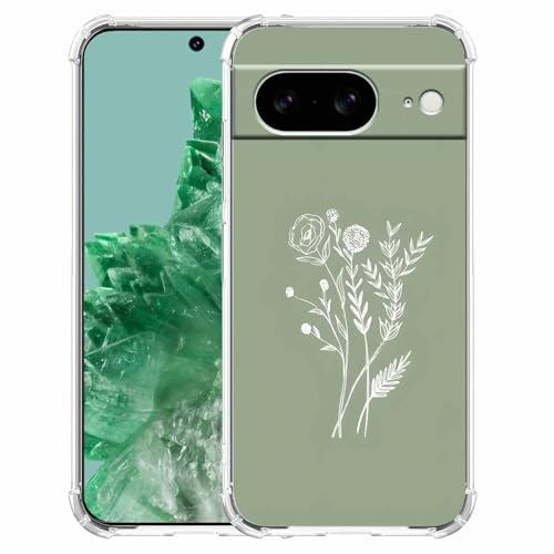 malegaon Schutzhülle für Google Pixel 8, abstraktes minimalistisches Blumenmuster, trendig, weiches TPU, Grün von malegaon