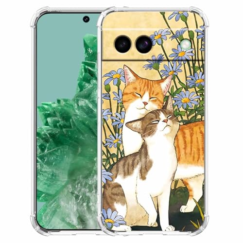 malegaon Schutzhülle für Google Pixel 8a (Katze, Blume, ästhetisch, niedliches Tiermuster, trendig, weiches TPU) von malegaon