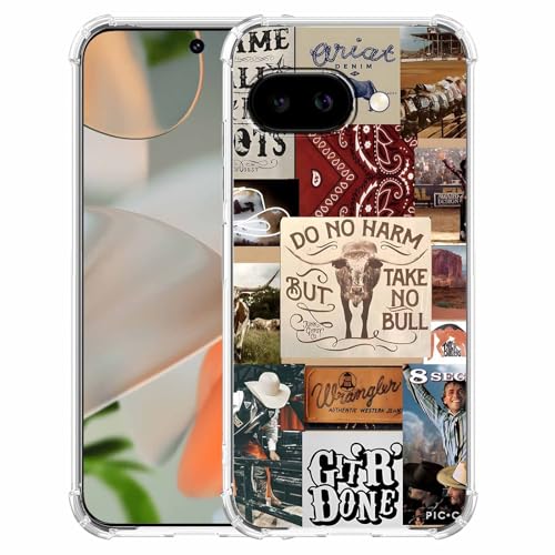 malegaon Schutzhülle für Google Pixel 9a, Motiv: Westernkuh, Cowboy, Cowgirl, Rinder, Collage, weiches TPU von malegaon