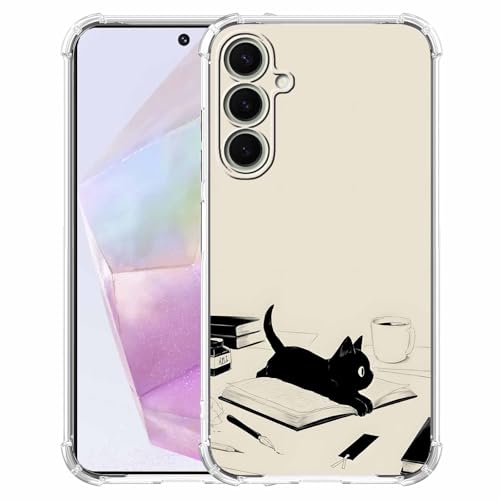 malegaon Schutzhülle für Samsung Galaxy A35 mit schwarzer Katze und Büchern, niedliche schwarze Katze, für Männer und Frauen, weiche, weiche TPU-Schutzhülle für Galaxy A35,6 Zoll von malegaon