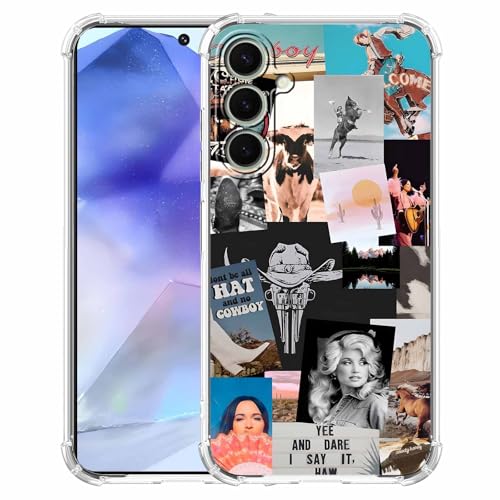 malegaon Schutzhülle für Samsung Galaxy A55, Motiv: Cowboy-Cowgirl, Western-Landkunst-Collage, trendige, weiche TPU-Schutzhülle von malegaon