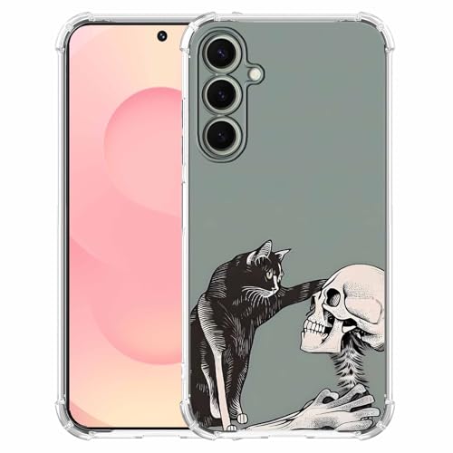 malegaon Schutzhülle für Samsung Galaxy S25 Plus, Motiv: Katze und Totenkopf, Hippie schreckliche schwarze Katze und Skelett, weiche TPU-Stoßfängerhülle für Galaxy S25 Plus von malegaon