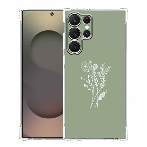 malegaon Schutzhülle für Samsung Galaxy S25 Ultra, ästhetisch, minimalistisch, kunstvolles botanisches Muster, weiche TPU-Schutzhülle, kompatibel mit Galaxy S25 Ultra, Salbeigrün von malegaon