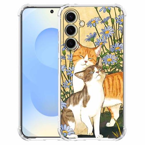 malegaon Schutzhülle für Samsung Galaxy S25 mit Katzenblumen, ästhetisches süßes Tiermuster, weiche TPU-Vollschutzhülle für Galaxy S25 von malegaon