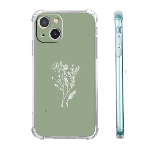 malegaon Schutzhülle für iPhone 13 Mini, ästhetisch, minimalistisch, kunstvolles botanisches Muster, weiche TPU-Schutzhülle, kompatibel mit iPhone 13 Mini, Salbeigrün von malegaon