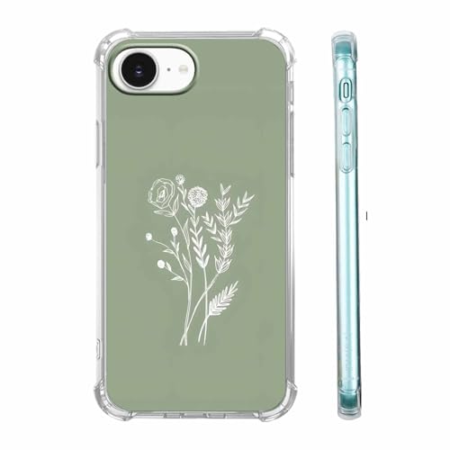 malegaon Schutzhülle für iPhone 16e, ästhetisch, abstrakt, minimalistisch, Blumenmuster, weiche TPU-Vollschutzhülle für iPhone 16e, Grün von malegaon