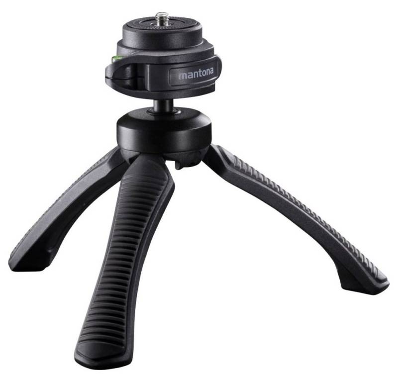 mantona Mantona Gaia Tischstativ 1/4 Zoll Arbeitshöhe=13 cm Schwarz Wasserwaag Dreibeinstativ von mantona