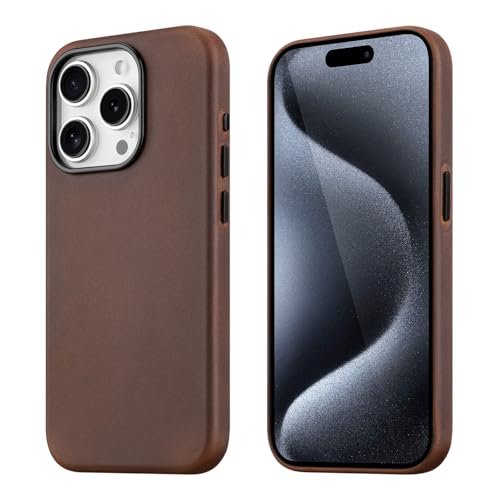 maogoam Schutzhülle für iPhone 15 Pro Max, Leder, echtes Crazy Horse-Leder für iPhone 15 Pro Max, kompatibel mit MagSafe, Indiana-Jones Style, Dunkelbraun von maogoam