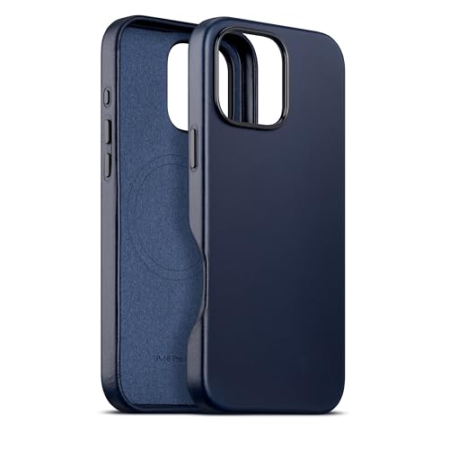 maogoam für iPhone 16 Pro Max Case Leder 6,9 Zoll, kompatibel mit MagSafe, echtes pflanzlich gegerbtes Öl Wachs Top-Grain Leder, Metall Knöpfe & Kamera Bump Frame, eleganter Stil, Blau von maogoam