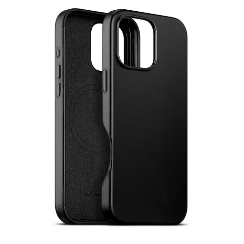 maogoam für iPhone 16 Pro Max Case Leder 6,9 Zoll, kompatibel mit MagSafe, echtes pflanzlich gegerbtes Öl Wachs Top-Grain Leder, Metall Knöpfe & Kamera Bump Frame, eleganter Stil, Schwarz von maogoam