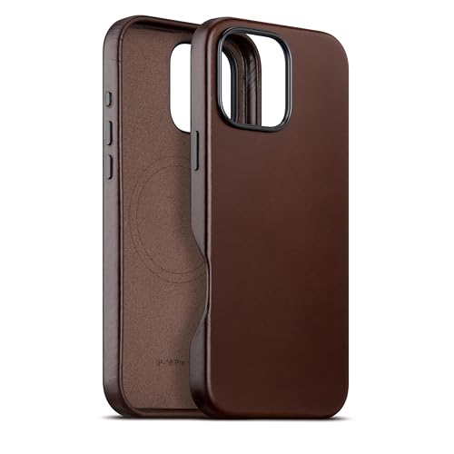 maogoam für iPhone 16 Pro Max Case Leder 6,9 Zoll, kompatibel mit MagSafe, echtes vegetabil gegerbtes Öl Wachs Top-Grain Leder, Metallknöpfe & Kamera Bump Frame, eleganter Stil, Dunkelbraun von maogoam