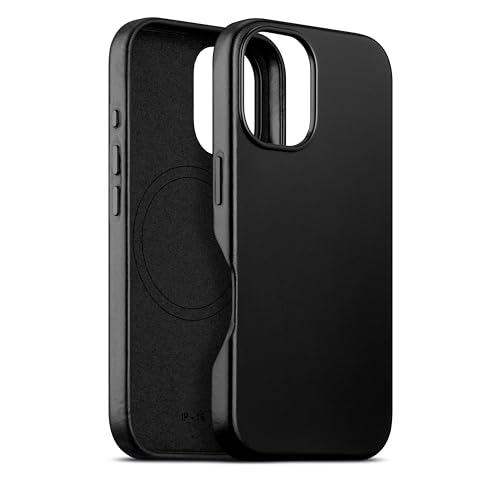 maogoam für iPhone 16 Tasche Leder 6,1 Zoll, kompatibel mit MagSafe, echtes gegerbtes Öl Wachs Top-Grain-Leder, Metall-Tasten & Kamera Bump Frame, eleganter Stil, Schwarz von maogoam