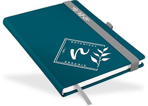 marthiesens Personalisiertes Handmade Notizbuch DIN A5 Metallic Seaweed mit Stiftschlaufe, Lesezeichenband u. Gummiband, individuell mit Transferfolie online gestaltbar von marthiesens