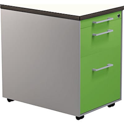 Schubladencontainer auf Rollen, 579x600mm, 1 Materialschub, alu/gelbgrün/weiß von mauser