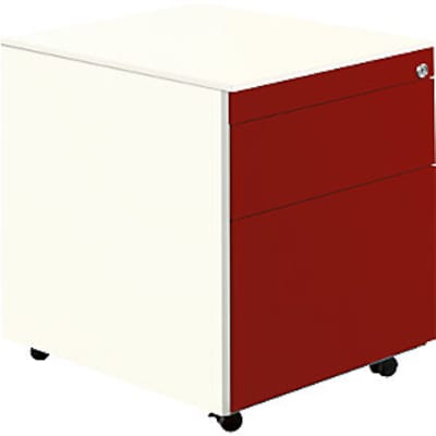 Schubladencontainer m. Rollen, 570x600mm, 1 Materialschub, 1 Hängereg., weiß/rot von mauser