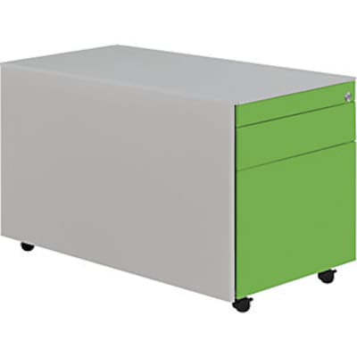 Schubladencontainer mit Rollen, 520x800, 1 Materialschub, 1 Hängereg, alu/grün von mauser