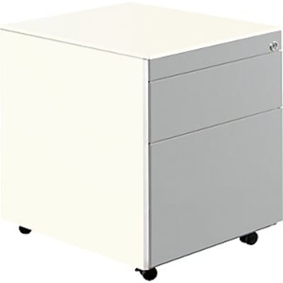 Schubladencontainer mit Rollen, 570x600, 1 Materialschub, 1 Hängereg, weiß/alu von mauser
