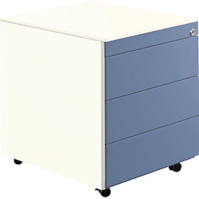 Schubladencontainer mit Rollen, 570x600, 1 Materialschub, 1 Hängereg., weiß/blau von mauser